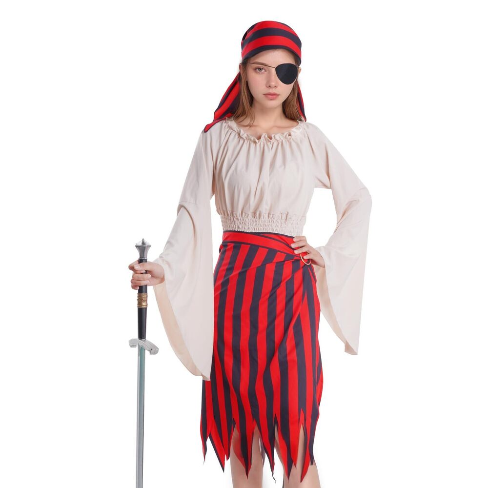3256 Pirate Costume For Renaissance Pirate Outfit With Striped - Picture 6 of 7